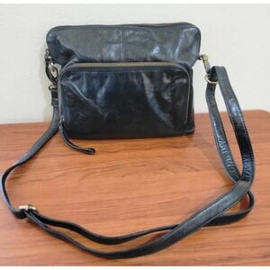 Latico Leathers Black Leather Crossbody Bag Organizer Purse Brass Hardware